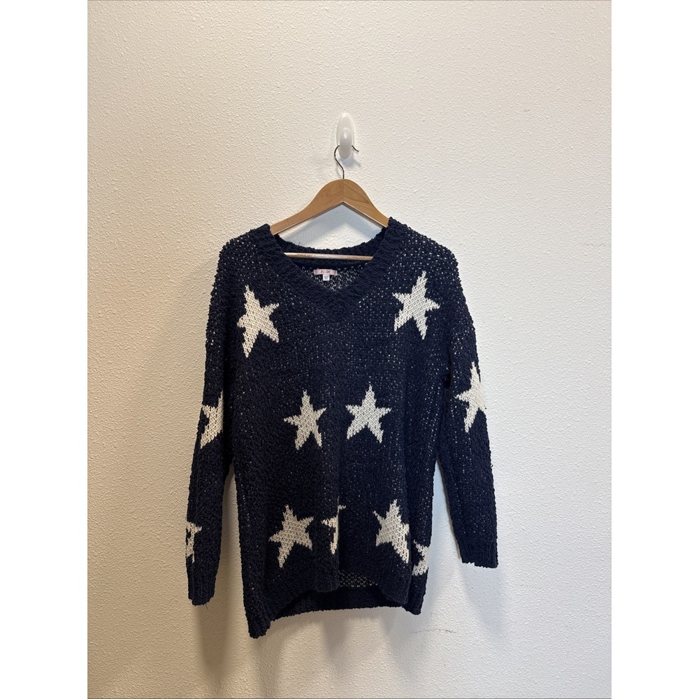 P.S. Love Star Knit Sweater Blue White Stars Woman's Xl 2x V Neck - Picture 2 of 10